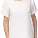 Soojun Women's Cotton Linen Round Collar Boxy Top Patchwork Blouses (White, M)
