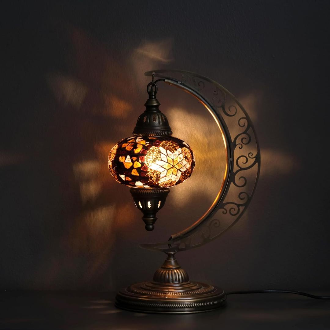 Asylove Turkish Moon Lamp, Mosaic Moroccan Table Lighting, Standing Turkish Lamp, Decor Home Floor Lighting Accessory, Total Dim. 7.5 x 11 x 18 inches (Coffemilk)
