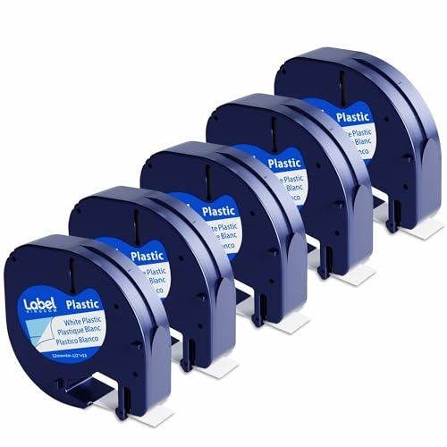Compatible with Dymo LetraTag Label Maker Refills 91331 Plastic White Tape 12mm x 4m (1/2" x 13'), for Labeler Letra Tag 200B, LT 100T 100H Plus, 5-Pack Label KINGDOM Cartridges
