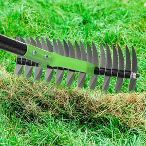 65" Thatch Rake & Garden Rake 13" Narrow Dual-Sided Sharp Steel Tines, Adjustable Handle, Lightweight & Reversible Head for Precision Lawn Care, Debris Removal and Soil Leveling