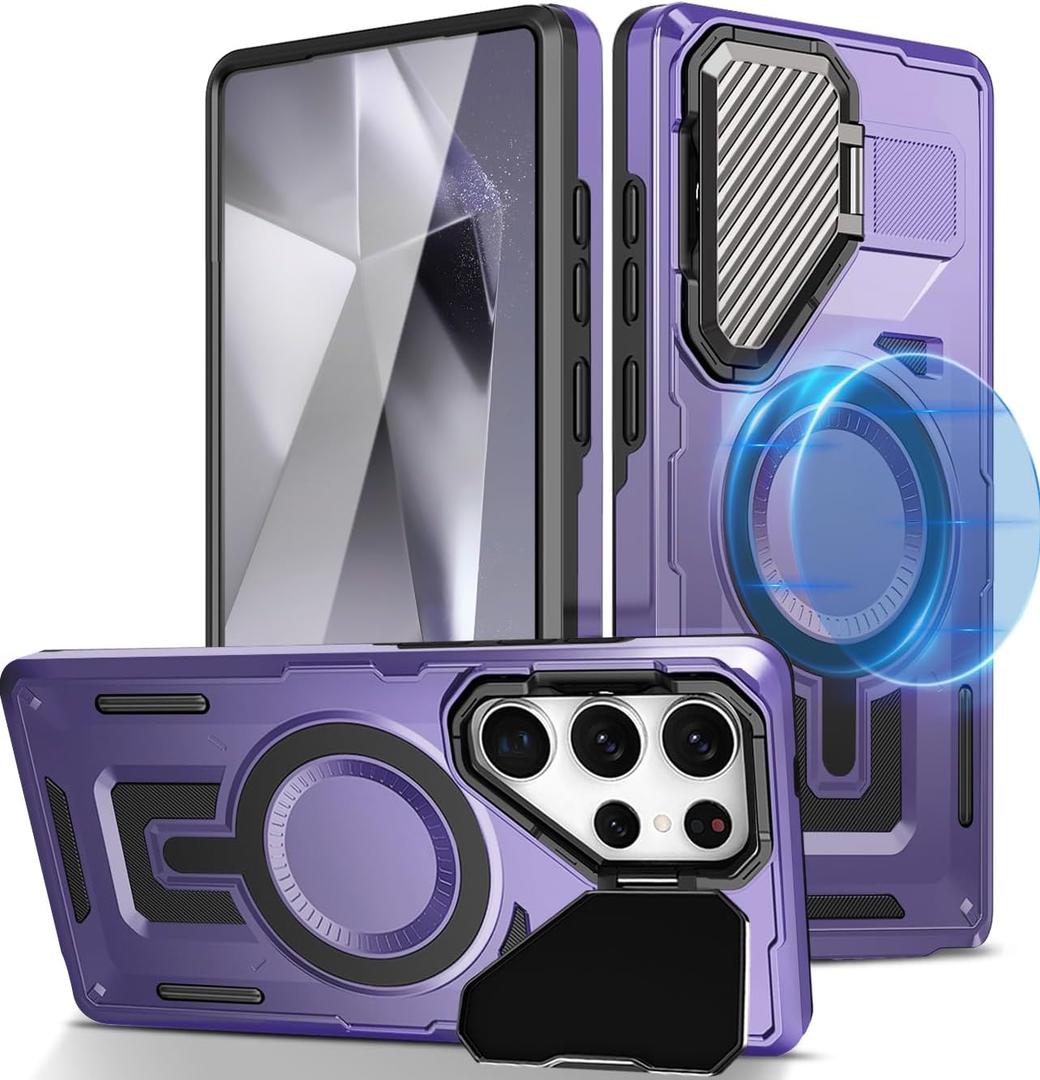 Galaxy S25 Ultra Case with Kickstand, Compatible with MagSafe, Military Protection Heavy Duty Shockproof Grade Magnetic Stand Phone Case for Samsung Galaxy S25 Ultra (Purple)