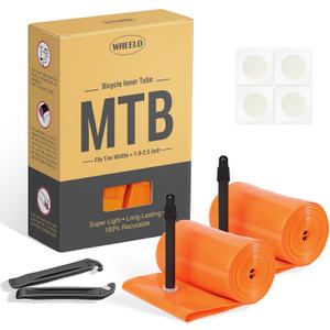 2-Pack WHEELO MTB 26/27.5/29x1.9/2.5 Bike Inner Tube, Ultralight Bike Tube with 48mm Presta Valves for Mountain Bike (Include Bike Tube Patch Repair Kit)