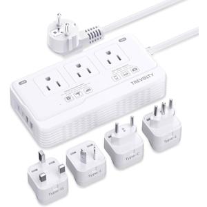 2000W Voltage Converter US to Europe, 220V to 110V Converter for European Travel, Power Adapter for Hair Dryer, European Travel Plug Adapter with 3 AC 2 USBC 2 USBA Ports (White)