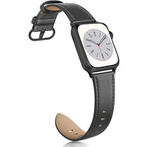 Leather Band Compatible with Apple Watch Bands 38mm 40mm 41mm 42mm Series 10, Elegant Top Grain Genuine Leather Bands Replacement Strap for Apple iWatch Series 10 9 8 7 6 5 4 3 2 1 SE2 SE Women (Graphite Black)