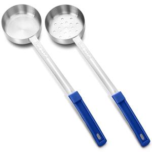Teenyyou 2 Pcs Portion Control Serving Spoons, Restaurant Measuring Serving Ladle Utensils, Portion Spoons for Weight Loss, Kitchen(Blue,8 oz,Solid and Slotted)