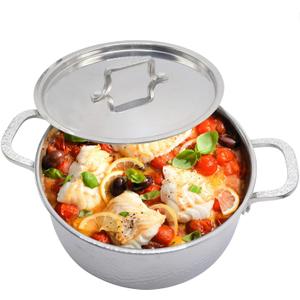 Vivicreate Tri-Ply Stainless Steel Stockpot  Deep Cooking Pot with Hammered Exterior, Compatible with All Stovetops, Even Heat Distribution, Durable Cookware for Soups, Stews, and More7QT
