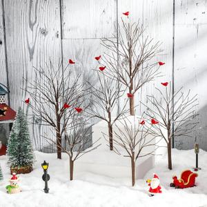 6 Pieces Christmas Village Trees Set,Snow Covered Village Bare Branch,Artificial Christmas Decor Trees Winter Snow Model Birch for Holiday Decorations(Simple Style)