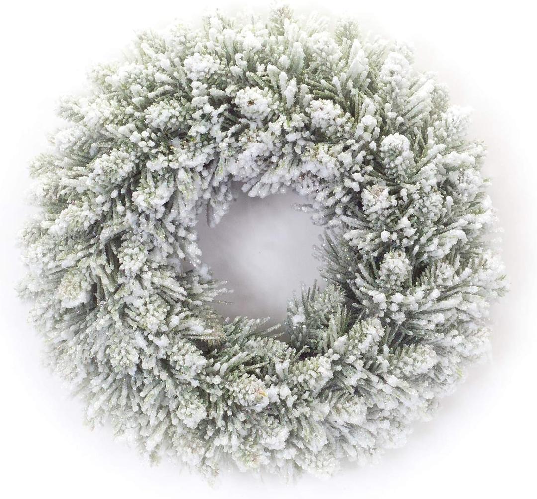 Flocked Pine Candle Ring Wreath (Set of 2)