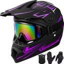 Youth Kids Motocross Helmet Motorcycle Dirt Bike Off-Road Mountain Bike BMX MX ATV Helmet with(Gloves Goggles Mask) 4Pcs Set - DOT Approved(Purple,Small)