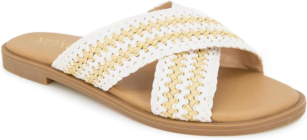 XOXO Women's Melly Flat Sandal (8, Off-white)