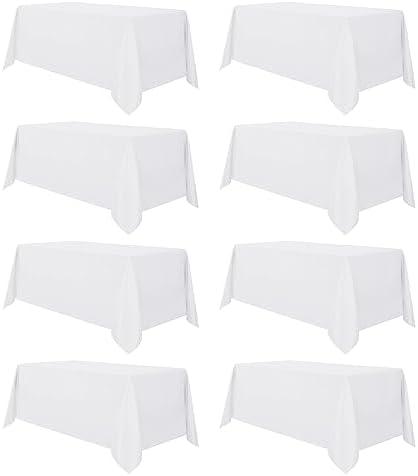 sancua Pack of 8 White Tablecloth 54 x 108 Inch - Rectangle Table Cloth Tables Stain and Wrinkle Resistant Washable Polyester Table Cover for Dining Wedding Banquet Party Buffet Restaurant