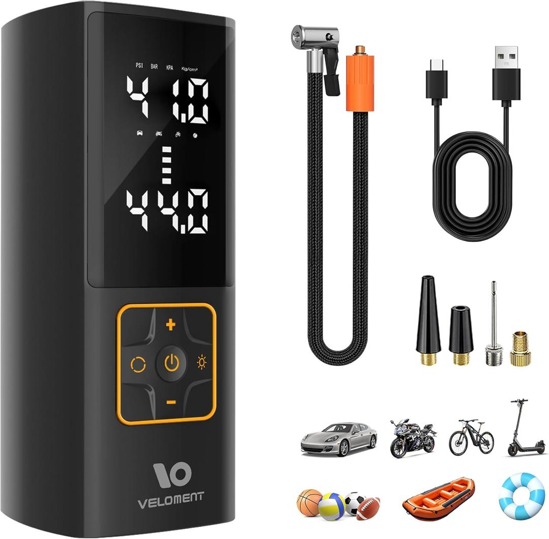 Tire Inflator Portable Air Compressor Auto Air Pump for Car Tire Accessories with Digital Pressure Gauge 3X Faster Inflation Rechargeable Air Pump for Car Motorcycle Bike Ball Power Bank LED Light