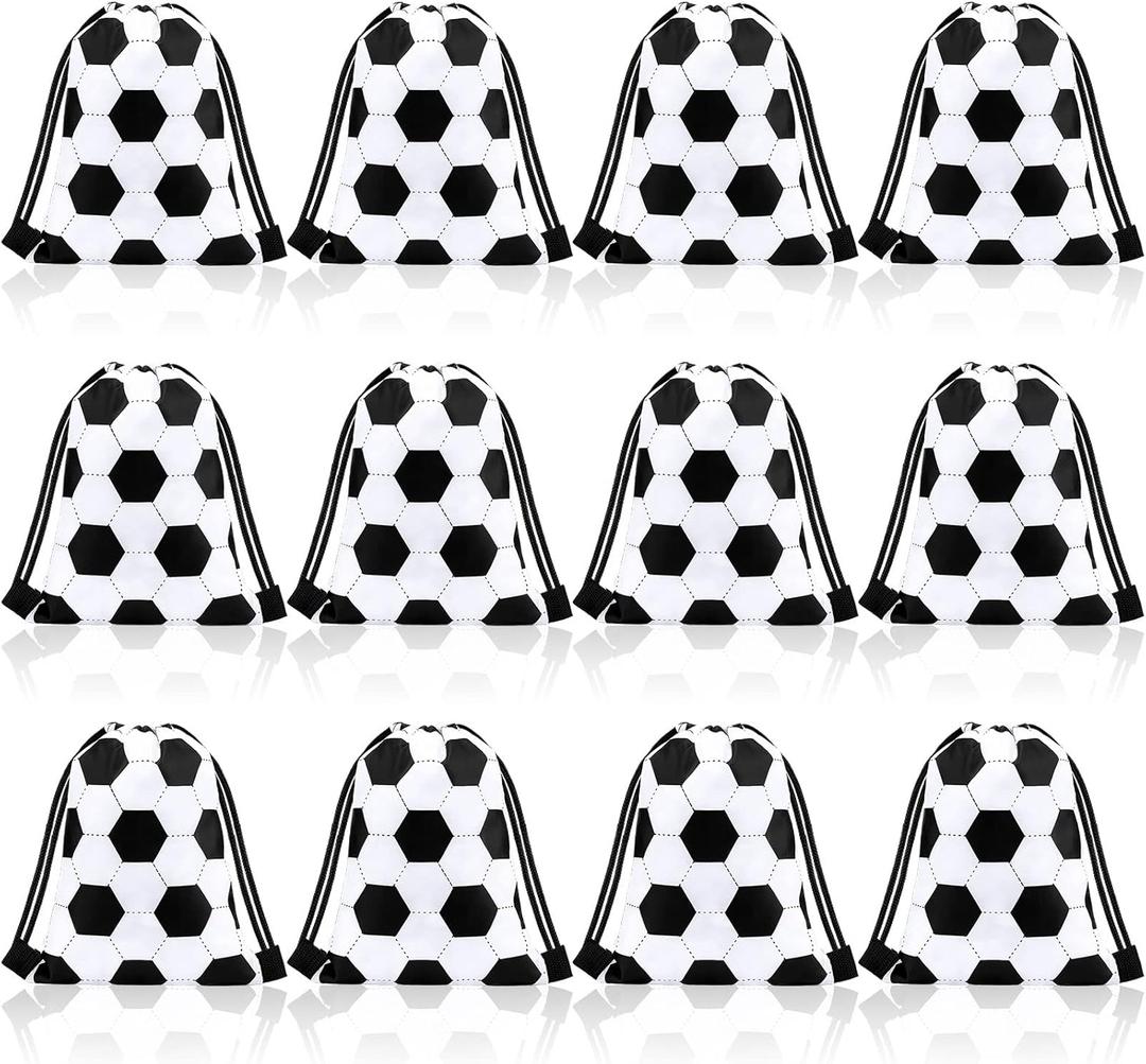 Shappy 12 Pieces Soccer Drawstring Bags Bulk Small Sport Goodie Bags Snack Treat Backpack for Ball Birthday Party Favor Team Gifts(7 x 10 Inch)