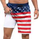 Adisputent Mens Swim Trunks with Compression Liner Quick Dry Swimsuit with Zipper Pockets Bathing Suit Beach Swim Shorts (X-Large, American Flag)