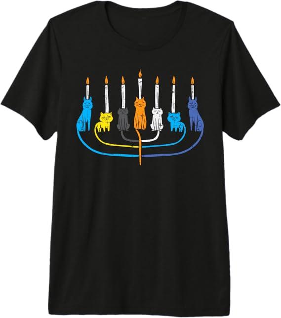 Colorful Cat Menorah Jewish Kitten Hanukkah Chanukah Women Premium Tri-Blend T-Shirt, Size S