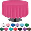 tujol Hot Pink 6 Pack Plastic Table Cloth 84", Disposable Round Tablecloth Table Cover, Plastic Tablecloths for Parties
