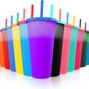 Color Changing Cups with Lids and Straws 12pcs, 24Oz - Reusable Cups with Lids in 12 Multicolors - Perfect for Cold Coffee, Smoothie etc.