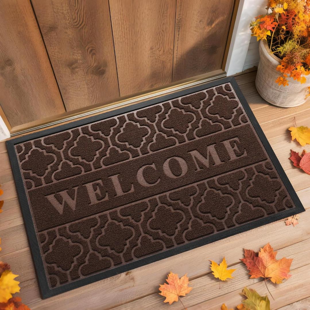 Yimobra Fall Door Mat Outdoor Indoor 29.5x17, All-Weather Waterproof Front Door Mat Outside Entrance, Non-Slip Low Profile Porch Patio Doormat, Brown