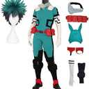 Deku cosplay Anime Costume Midoriya Izuku Cosplay Costume Jumpsuit Fighting Suit Full Set Halloween Outfit, Green, S