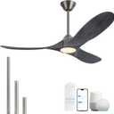 52 inch Ceiling Fans with Lights Solid Wood Outdoor Smart Ceiling Fan for Patio with Alexa/Tuya App, 3 Gray Propeller Blades, High CFM Ceiling Fan for Living Room Bedroom Gazebo, ETL Listed
