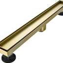 Linear Shower Floor Drain, Brushed Gold 30 Inch 304 Stainless Steel Bathroom Drains Kit, Rectangular Shower Trench Drain with Reversable Tile-in Pattern Drain Cover & Hair Catcher