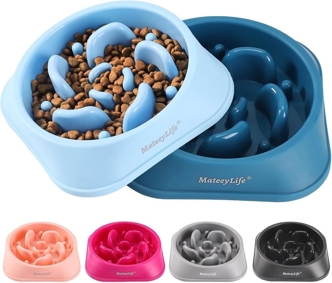 MateeyLife Slow Feeder Dog Bowls 2PCS, Anti-Choking Puzzle Dog Food Bowls, Anti-Slip Interactive Feeding Slow Down Eating, Bloat Stop Maze Dishes for Medium Breeds (A-LightBlue&DarkBlue)