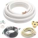 TAUROX 25FT Mini Split Line Set 1/4" & 3/8" O.D Copper Pipes Tubing and 3/8" White Thickened PE Insulation Coil, for Mini Split Air Conditioning or Heating Pump Equipment and HVAC with Flared Nuts.