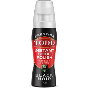 TODD Prestige Liquid Shoe Polish Black with Carnauba Wax 2.5 FL. OZ | Instant Shine and Protect for Shoes, Boots, Bags | 75ml Bottle with Sponge