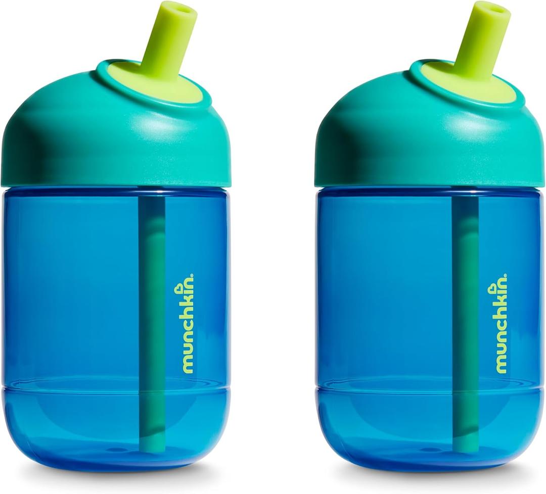Munchkin Perfect Angle Straw Cups Toddlers 1-3 - Spill Proof Sippy Cups with Soft, Ergonomic Straw, BPA-Free, 10 Ounce, 2 Pack, Dark Blue