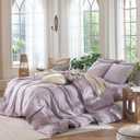MooMee Bedding Duvet Cover Set 100% Washed Cotton Linen Like Textured Breathable Durable Soft Comfy (Heathered Light Purple, Queen 90"x90")