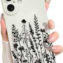LSL Case for iPhone 16 Plus Black Floral Pattern Print Design Soft TPU Full Camera Lens Anti-Drop Anti-Scratch Shockproof Protective Slim Flower Wihte Cover for Women Girls