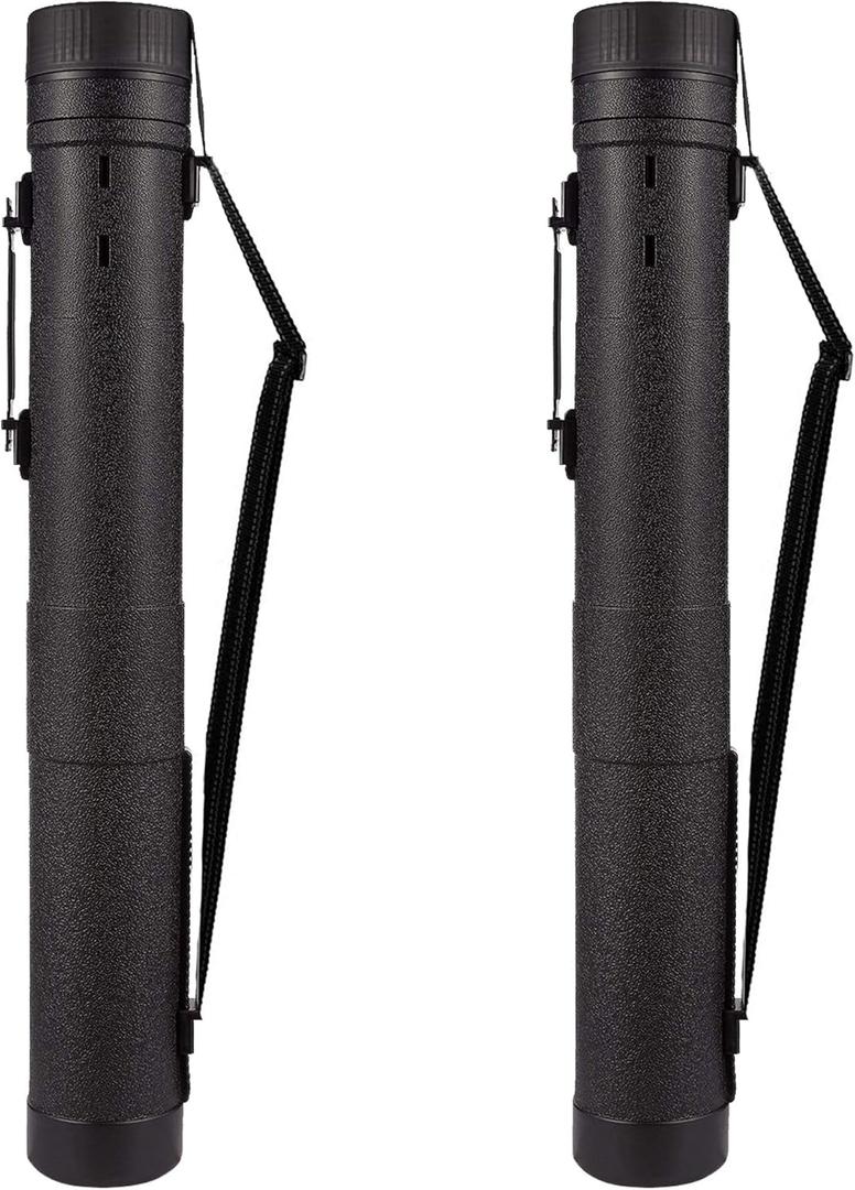 CALPALMY 2-Pack Extendable Poster Tubes Expand from 30.5 to 49 with Shoulder Strap and Handle | Carry Documents, Blueprints, Drawings and Art | Black Portable Durable Round Storage Cases