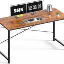 DUMOS 55 Inch Computer Office Desk Writing Gaming Study Work Large Desks for Bedroom Home Office with Metal Frame Simple Modern PC Table Workstation, Wood Brown