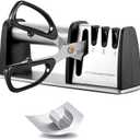 Knife Sharpeners, Best 4 in 1 Manual Kitchen Knives & Scissor Sharpeners, 4 - Stage Knife Sharpening System with Diamond Steel, Ceramic Stone, Ergonomic Design, Non-slip BaseBlack