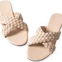 Mtzyoa Women's Braided Slide Flat Sandals Raffia Cute Natural Summer Beach Casual Comfortable (Beige, M)