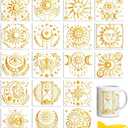 Peacoblue 18 Sheets Rub on Transfers for Crafts, Golden Sun and Moon 3.6"x3.9" UV DTF Cup Wraps Waterproof Rub on Cold Transfers Stickers for Wood Glass Metal Cup Tumblers Mirrors Mugs Home Decor