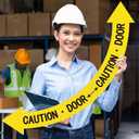 Sintuff 1 Pack Caution Door Floor Sign with Bidirectional Arrow Anti Slip Adhesive Safety Sign High Visibility Caution Door Floor Decal for Indoor Outdoor Use, 36 x 36 Inches