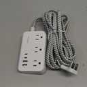 Power Strip Extension Cord - 6 Outlets and 4 USB (2 USB C), Braided Cord with Ultra Thin Flat Plug, Wall Mount, Overload Protection, Travel, Cruise Ship, Dorm Room Essentials (15FT, White)