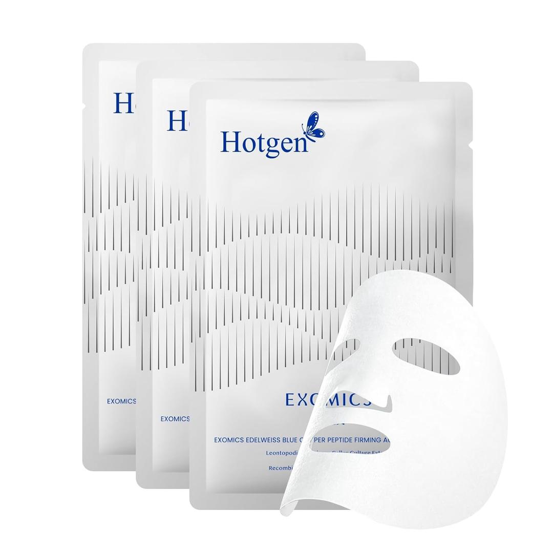 3 x Hotgen Face Sheet Mask 3 EA with Swiss Edelweiss Hydrating Collagen Facial Mask Blue Copper Peptide Hyaluronic Acid Face Masks for All Skin Types