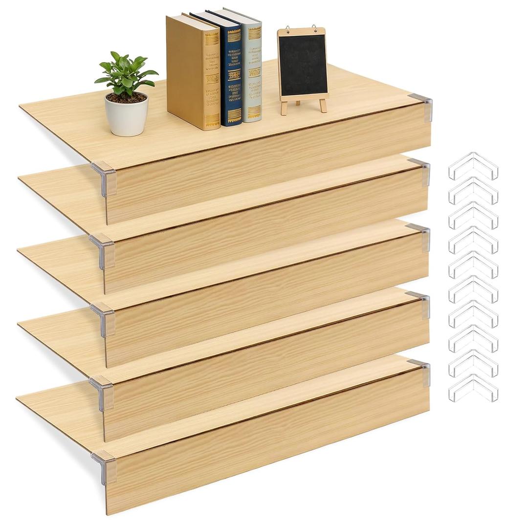 5 PCS Wooden Shelf Covers for Wire Shelving 24 * 12in Removable Pantry Shelves Cover with Back Felt and Clamp Fixed Wire Shelf Covers for Bathroom Closet Kitchen