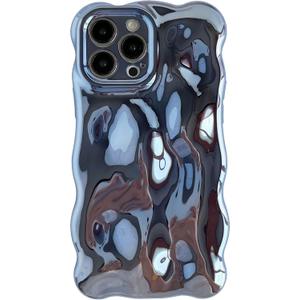 Caseative for iPhone 13 Pro Max Case, Water Ripple Wave Meteorite Bubble Chrome Plating Electroplated Candy Phone Case (Eletro Blue)
