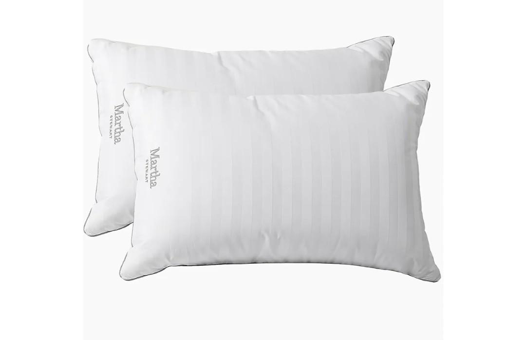 Martha Stewart Hotel Collection Bed Pillows 100% Cotton 500 Thread Count Damask Stripe Embroidered King Size Set of 2