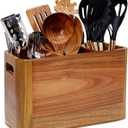 Wooden Kitchen Utensil Holder Organizer for Counter or Countertop, Large Wooden Utensil Holder for Storage Cooking and Silverware with 3 Compartment, Acacia Rustic Wood Container Extra Large