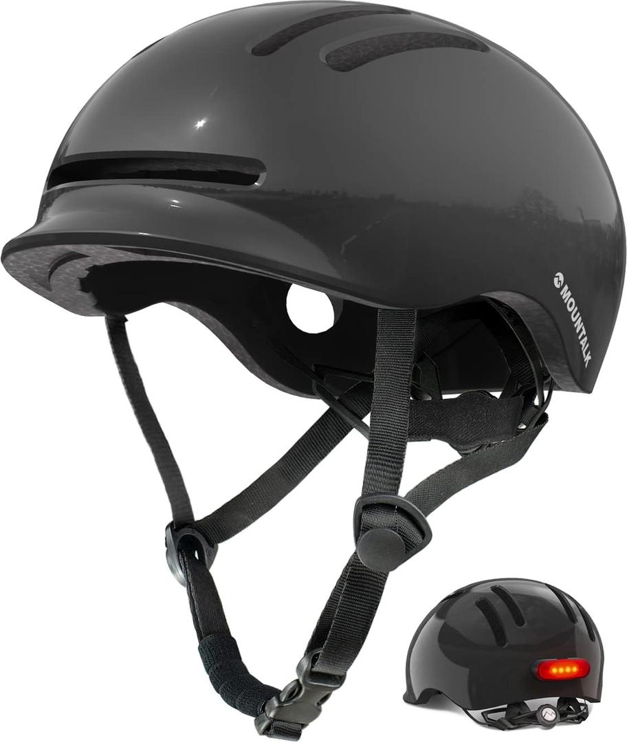 MOUNTALK Bike Helmets for Adults Men Women,Mens/Womens Bicycle Helmet with Magnetic Light,Youth Boys/Girls Helmet, Kids Helmets for 4 Years+ (Shiny Black)