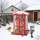 Bird Feeder, Heavy Duty Metal Bird Feeders for Outdoor Hanging, Retro Red House Wild Birdfeeder, Rainproof & Waterproof, 6 LBs Extra Large Capacity