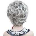 Lydell Women's Short Curly Wavy Wig Light Gray with Dark Root Synthetic Hair Full Wig 6 inches