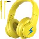 Candy Bila Kids Headphones, Wired Headphones for Kids Over Ear with Microphone, 85/94dB Volume Limiter Headphone for Girls Boys, Foldable Headphone for Learning & Entertainment, Yellow