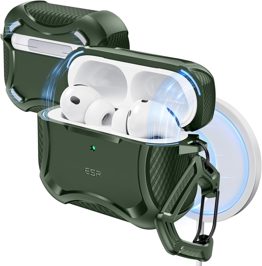 ESR for AirPods Pro 3 Case (2025), Compatible with Airpods Pro 3rd Generation (USB-C Cable), Magnetic Lid, MagSafe Ready, Powerful Drop Protection, Cyber Series, Green
