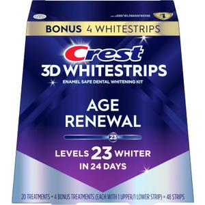 Crest 3D Whitestrips Age Renewal – Teeth Whitening Kit, 24 Treatments (20 + 4 Bonus), Each with 1 Upper/1Lower, 48 Strips – Crest 3DWhite Teeth Whitening Strips