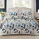Whale Flotilla Reversible Floral Quilts King Size, Lightweight Boho Printed Bedspreads Coverlets Quilt Bedding Set with 2 Pillow Shams for All Seasons, White/Navy (King(96"x104"))